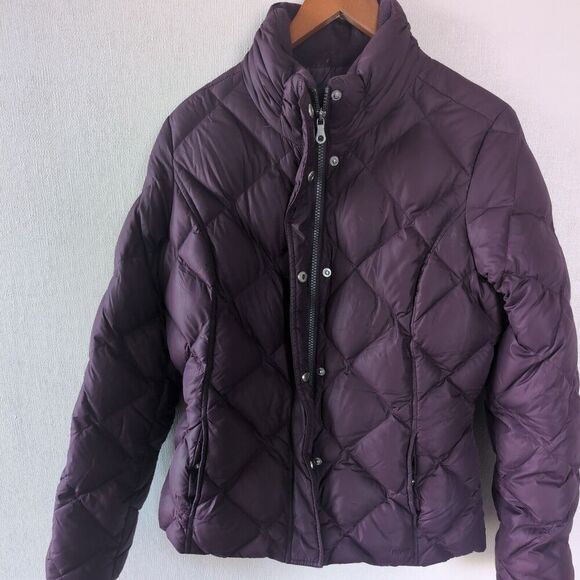 Y2K Eddie Bauer Goose Down Jacket Womens M Purple Bomber Puffy Puffer Coat - Picture 9 of 15